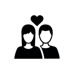 Men and women with heart icon vector illustration. Lovers with heart on isolated background. Love couple sign concept.