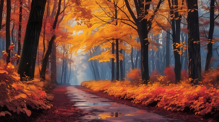 Obraz na płótnie Canvas Autumn scenery, autumn scenery with falling maple leaves