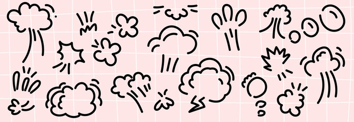 Anime manga hand drawn effect set. Collection speech bubble. Doodle anime icons.