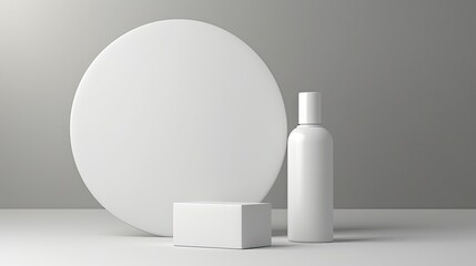 White blank model of serum and lotion, C4D render, on white platform, white blank background