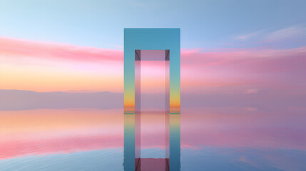 door opens into a rainbow concept art, in the style of sparkling water reflections, modern surrealism