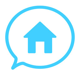 シンプルな水色のホームアイコンと吹き出し