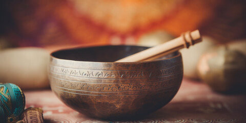 Tibetan singing bowl close up - obrazy, fototapety, plakaty