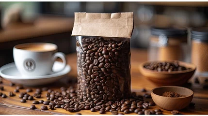 Papier Peint photo autocollant Café cup of coffee with beans