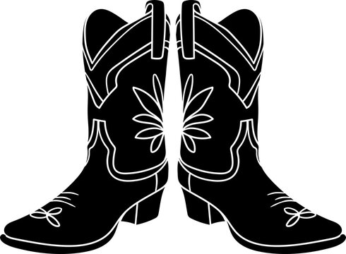 black and white cowboy boots clip art preview