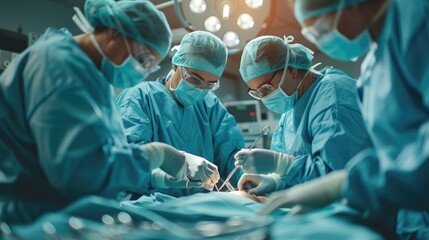 Surgeons perform surgery on a person in the operating room. Operative treatment