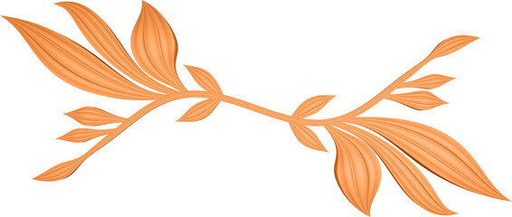 3D rendering of a border branch with leaves of different sizes on a transparent background