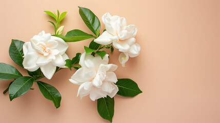 Subtle Serenity: Creamy White Gardenias on a Soft Peach Backdrop