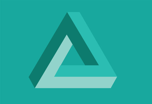 Penrose impossible Triangle in Aqua green. Editable Clip Art.