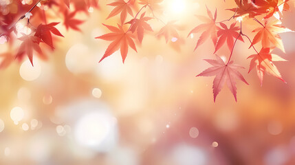 Naklejka na ściany i meble Autumn scenery, autumn scenery with falling maple leaves