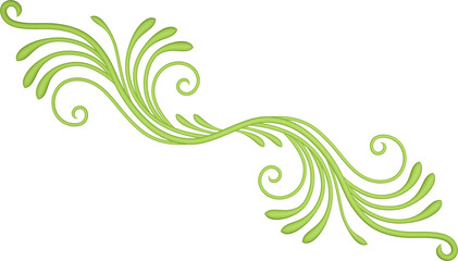 3D rendering of a curved branch with leaves of different sizes on a transparent background