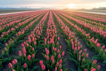 Fotobehang Tulip Field. Showcasing a Magnificent Spring Landscape with the Sprawling Tulip Field Viewed from Above. © cwa