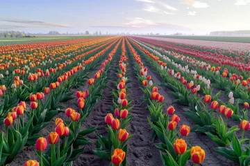 Poster Tulip Field. Showcasing a Magnificent Spring Landscape with the Sprawling Tulip Field Viewed from Above. © cwa