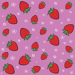 Seamless violet background with red strawberries.  Perfect for wallpapers, pattern fills, web page backgrounds, surface textures, textile.  Fruit background.  Vector illustration