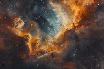 Ultra-high resolution stock photo of the Carina Nebula, showcasing vibrant cloud formations and newborn stars, symbolizing creation within the cosmos.