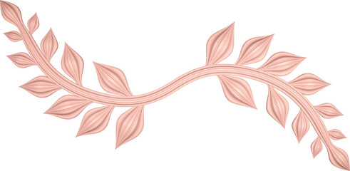 3D illustration rendering of a branch with leaves of different sizes on a transparent background