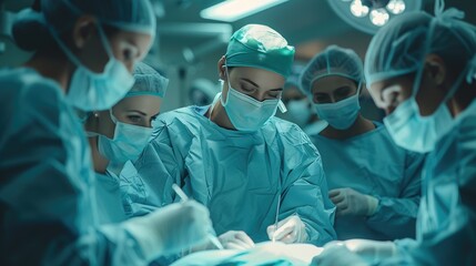 Surgeons perform surgery on a person in the operating room. Operative treatment