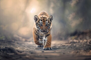 baby Tiger, Professional photo, wildlife tele shot style, blur background - obrazy, fototapety, plakaty