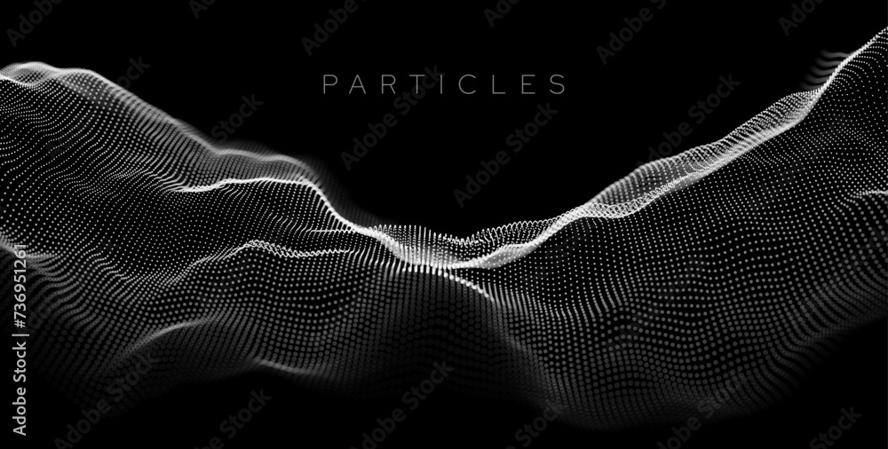 Poster Big Data Abstract Particle Dots Surface Background. Technology or Science Concept Banner. Cyber Space Digital Data Background. Vector Illustration with DOF(Depth of Field Blur) Effect.
