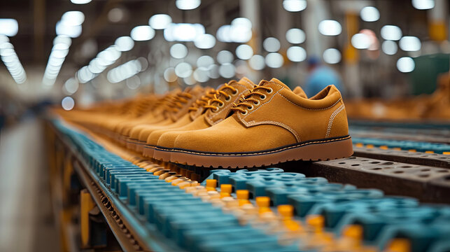Manufacturing men's footwear in the factory.