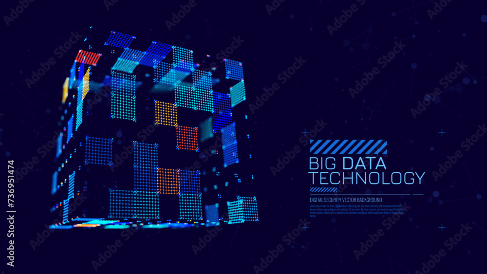 Fototapete Big Data Storage Technology. Abstract Data Cube Background. Modern Technology Banner. Information Server. Data Science Computer Science Algorithms Vector Illustration.