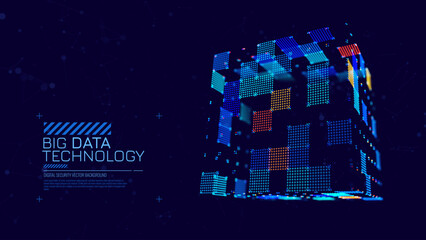 Big Data Storage Technology. Abstract Data Cube Background. Modern Technology Banner. Information Server. Data Science Computer Science Algorithms Vector Illustration.
