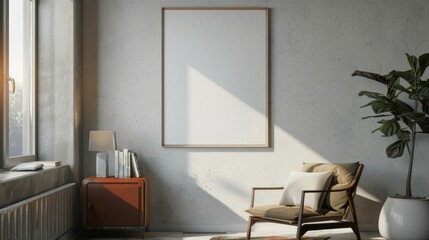 Mockup poster frame close up on wall, 3d render. Generative Ai