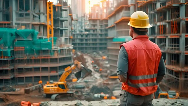 backside construction and Excavetror working at construction site with underconstruction site background, generative ai