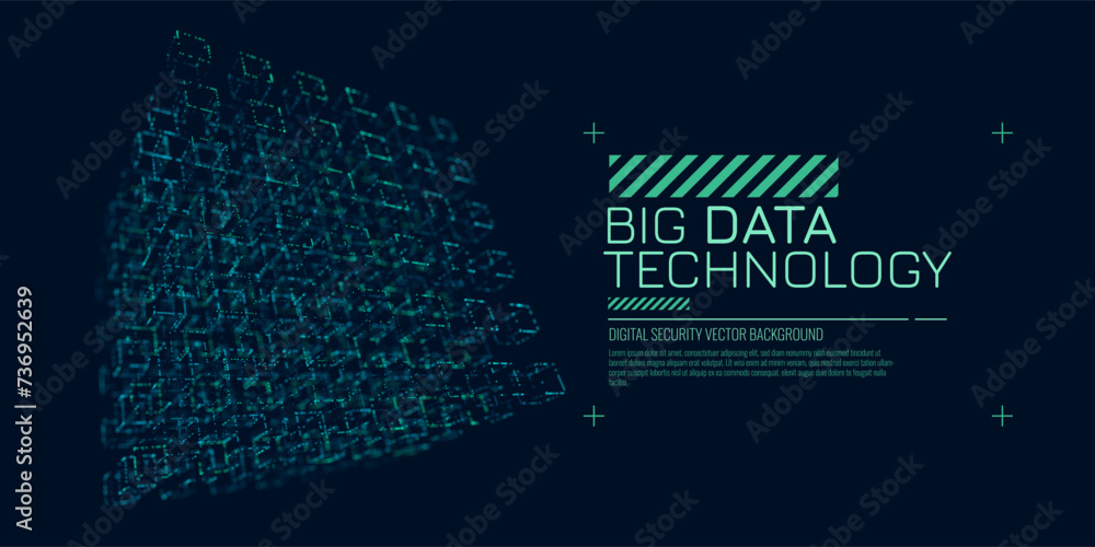 Poster Big Data Storage Technology. Abstract Data Cube Background. Modern Technology Banner. Information Server. Data Science Computer Science Algorithms Vector Illustration.
