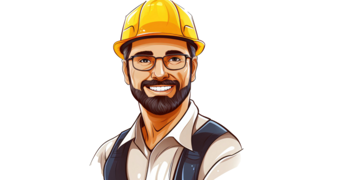 Happy smart engineer man smiling isolated transparent background
