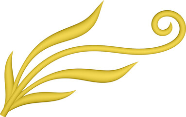 3D illustration rendering of a branch with curved leaves of different sizes on a transparent background