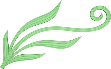 3D illustration rendering of a branch with curved leaves of different sizes on a transparent background