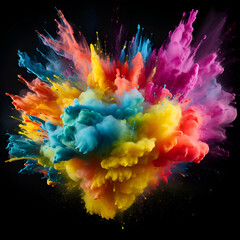 Colorful explosion of paint isolated on black background. 3D rendering