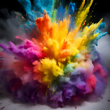 Colorful paint explosion isolated on black background. 3d rendering.
