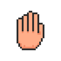 Pixel hand, hand gesture in the form of a hand up symbol.