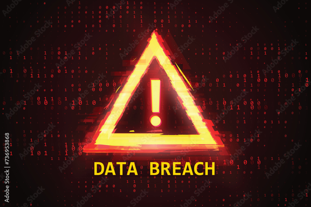 Aufkleber Digital Binary Code Data Breach. Hacked Computer Error Concept. Vector Illustration.