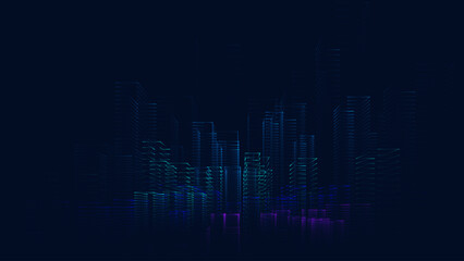 Digital City Scape Particles. Holographic HUD City Design Element. Virtual Reality VR Abstact Data Vector Illustration