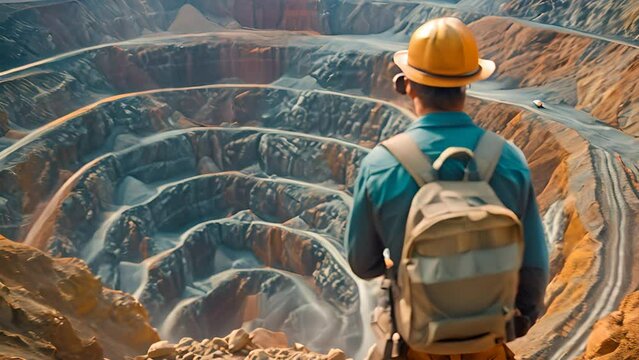 copper mine worker open pit Mine Surveying, generative ai