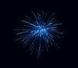 Blue Vector Firework. New Year Christmas Celebration Background. Firework Particles Light Effect isolated on Transparent Dark Background. Vector Illustration.
