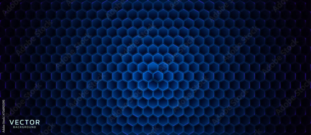 Fototapete Technology or Science Abstract Blue Hexagonal Grid Background. Chemical Network. Nanomaterials Nanotechnology Concept. Cyberpunk Style Futuristic Hexagon Grid Game Backdrop. Vector.