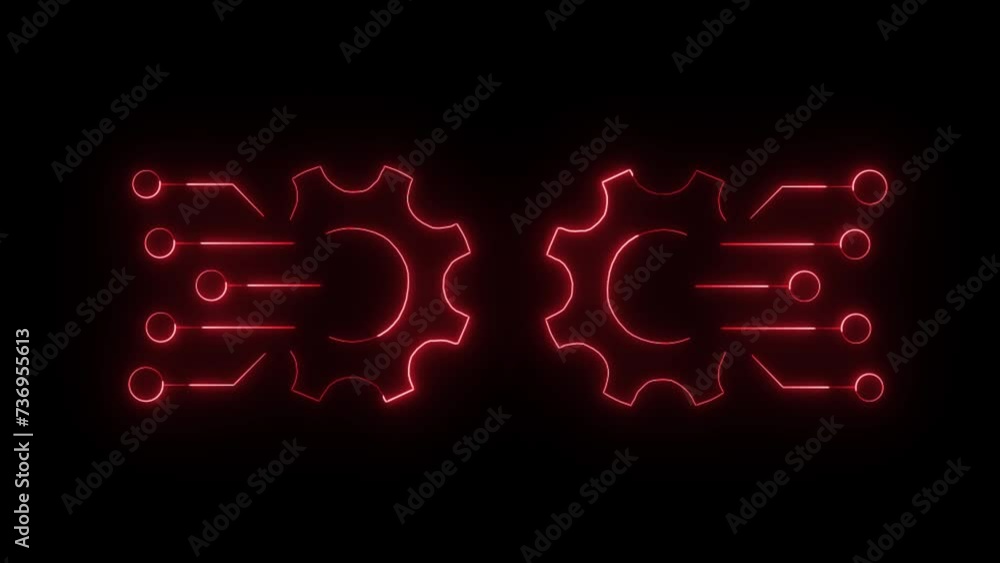 Poster gear rotation for your business. gear icon technical concept and networking concept. neon line gear 
