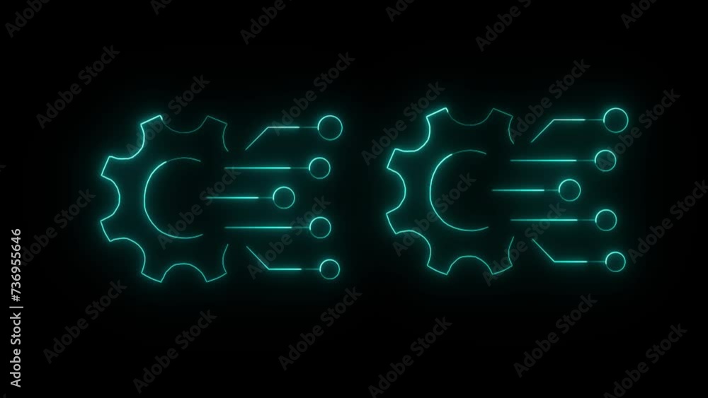 Poster gear rotation for your business. gear icon technical concept and networking concept. neon line gear 