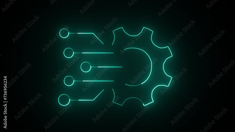 Poster gear rotation for your business. gear icon technical concept and networking concept. neon line gear 
