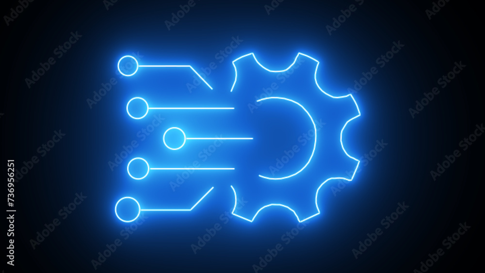 Poster gear rotation for your business. gear icon technical concept and networking concept. neon line gear 