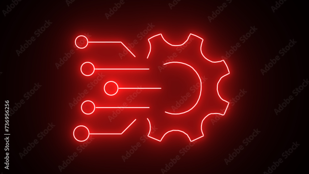 Poster gear rotation for your business. gear icon technical concept and networking concept. neon line gear 