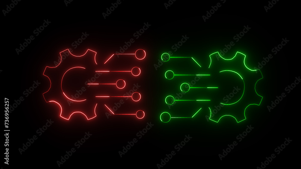 Poster gear rotation for your business. gear icon technical concept and networking concept. neon line gear 