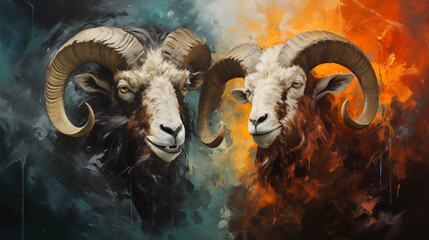 illustration abstract goats conflict fighting concept background - obrazy, fototapety, plakaty