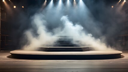 Concert Platform Veiled in Smoky Ambience, Concert Platform in Ethereal Atmosphere, Concert Stage Enveloped in Smoky Aura, Concert Platform Lost in Smoky Ambience, Vacant Stage Shrouded in Smoke. - obrazy, fototapety, plakaty