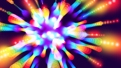 Abstract Rainbow Halo Rays Background. Starburst or Sunburst with Rainbow Colors. Prism Light Rays Reflections. Holographic Lens Flare Reflections Design Element. Vector Illustration.
