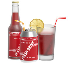 PNG. Trasparente. Fresh drink, bicchiere bottiglia lattina..Bevanda rinfrescante isolata su sfondo trasparente..